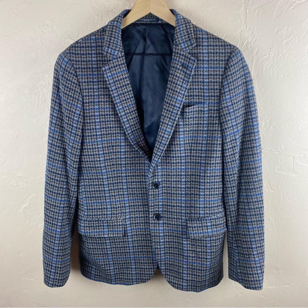 Scotch & Soda Houndstooth Cotton Blazer Blue Gray Medium Sports Coat Mens